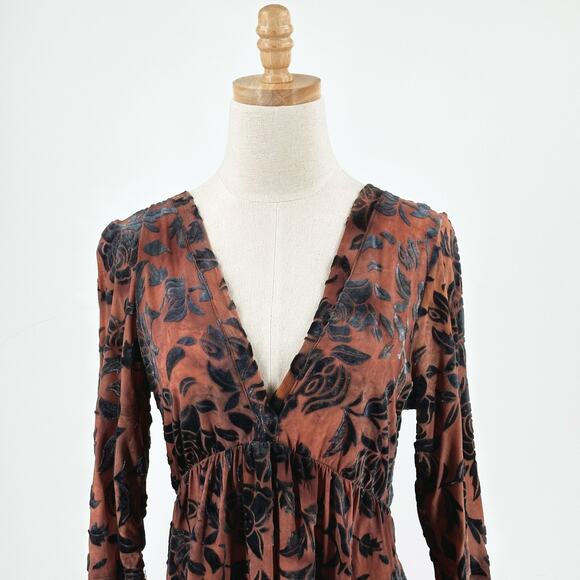 VTG Y2K Babydoll Velvet Burnout Top Size 3/Small Sheer Witchy Whimsygoth Grunge - Picture 2 of 6